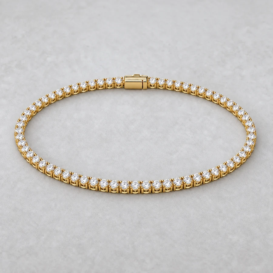 Indicative render of a 2.63 carat diamond tennis bracelet, shown in yellow gold, also made in white, yellow or rose gold