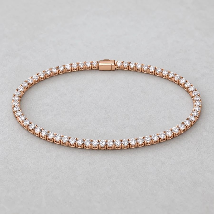 Indicative render of a 2.44 carat diamond tennis bracelet, shown in rose gold, also made in white, yellow or rose gold