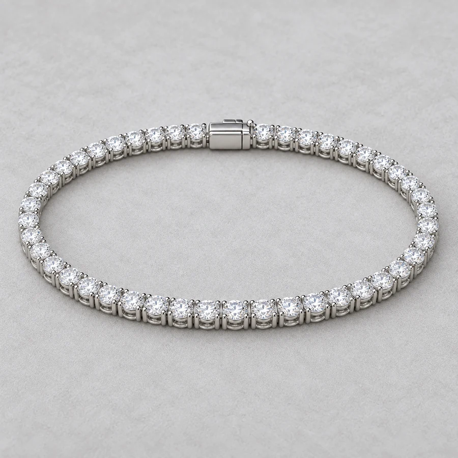 Indicative render of a 7.20 carat diamond tennis bracelet, shown in white gold, also made in white, yellow or rose gold