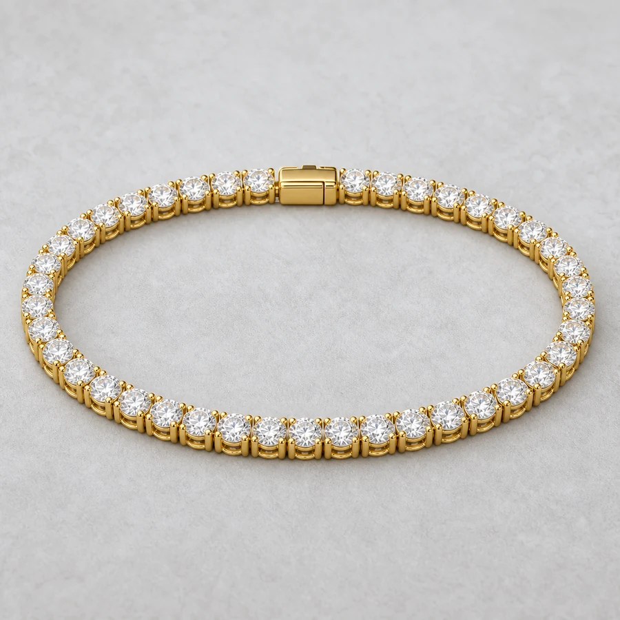 Indicative render of a 5.53 carat diamond tennis bracelet, shown in yellow gold, also made in white, yellow or rose gold
