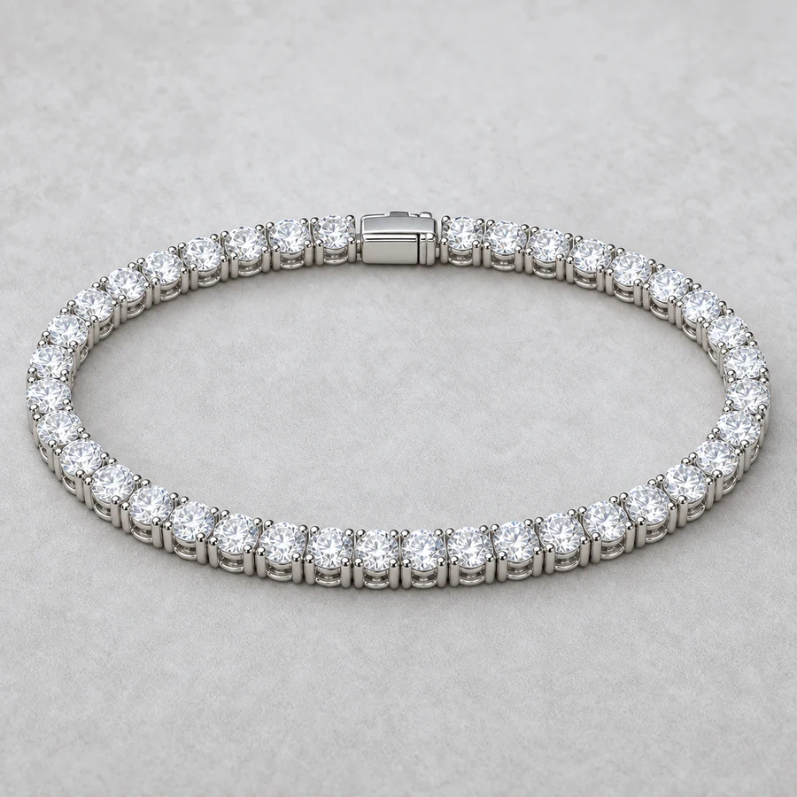 Indicative render of a 9.55 carat diamond tennis bracelet, shown in white gold, also made in white, yellow or rose gold