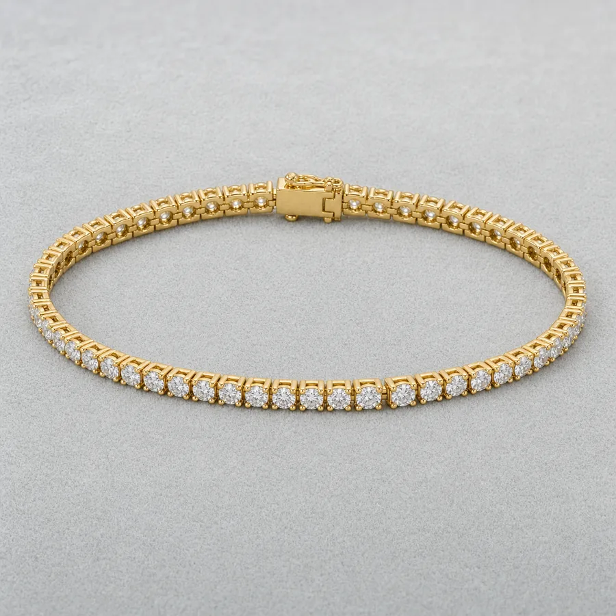 Indicative render of a 4.16 carat diamond tennis bracelet, shown in yellow gold, also made in white, yellow or rose gold