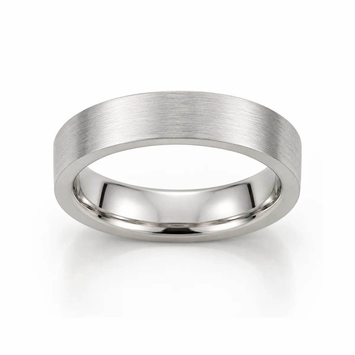 Flat satin band wedding ring in platinum, none diamond, made to order by Prodiam (rendered design reference)