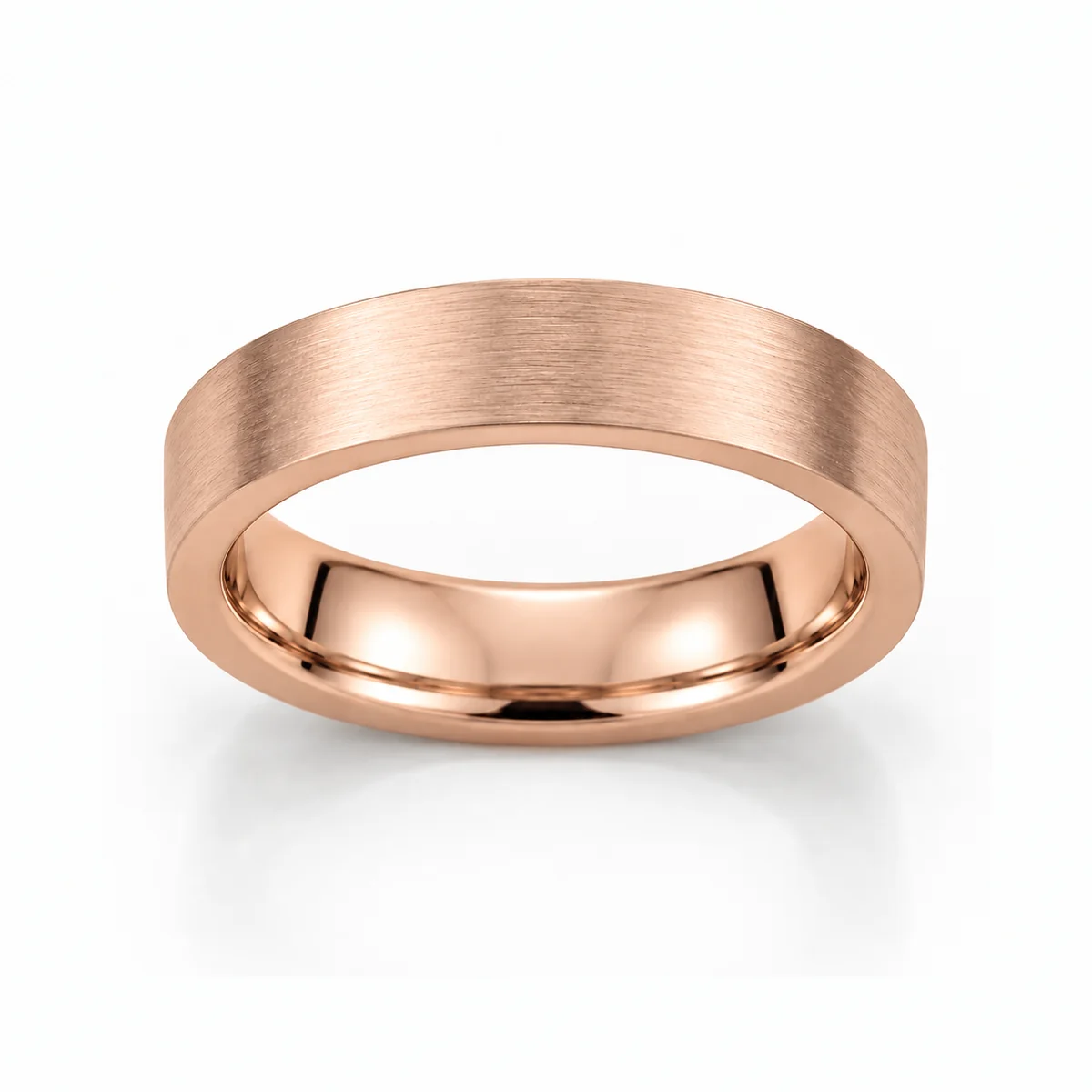 Flat satin band wedding ring in 18k rose gold, none diamond, made to order by Prodiam (rendered design reference)