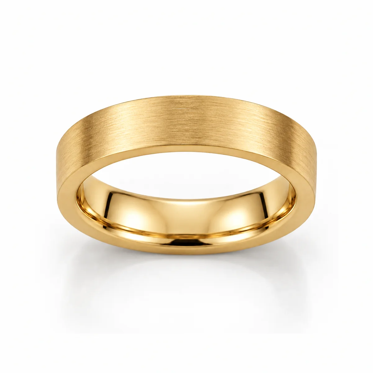 Flat satin band wedding ring in 18k yellow gold, none diamond, made to order by Prodiam (rendered design reference)