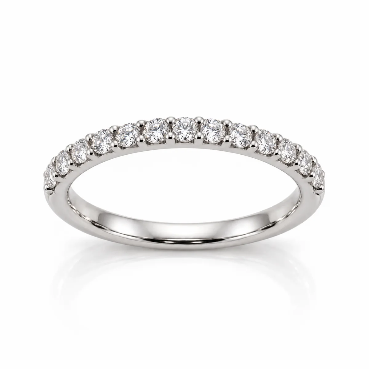Half eternity claw set wedding ring in platinum, round diamond, made to order by Prodiam (rendered design reference)