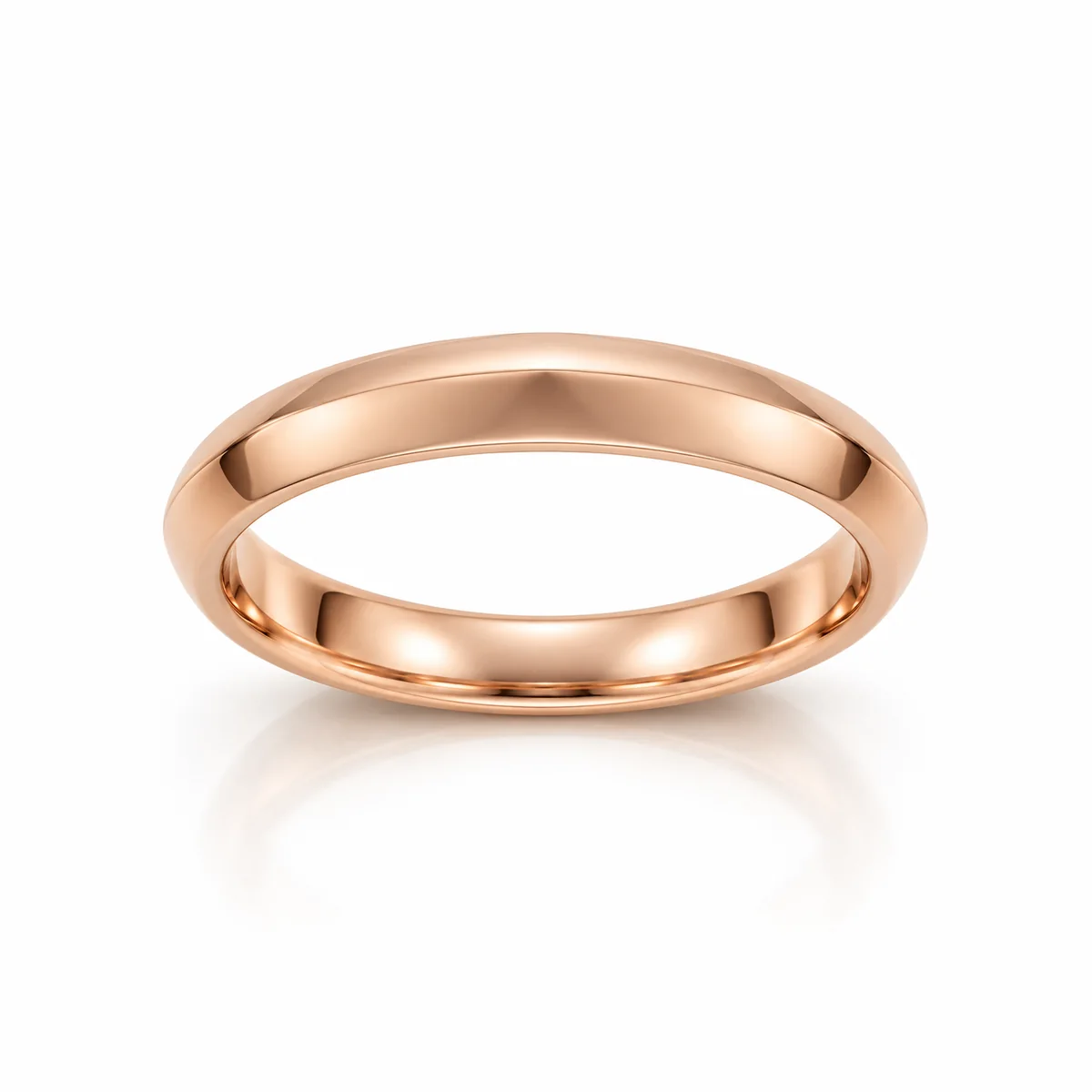 Knife-edge band wedding ring in 18k rose gold, none diamond, made to order by Prodiam (rendered design reference)