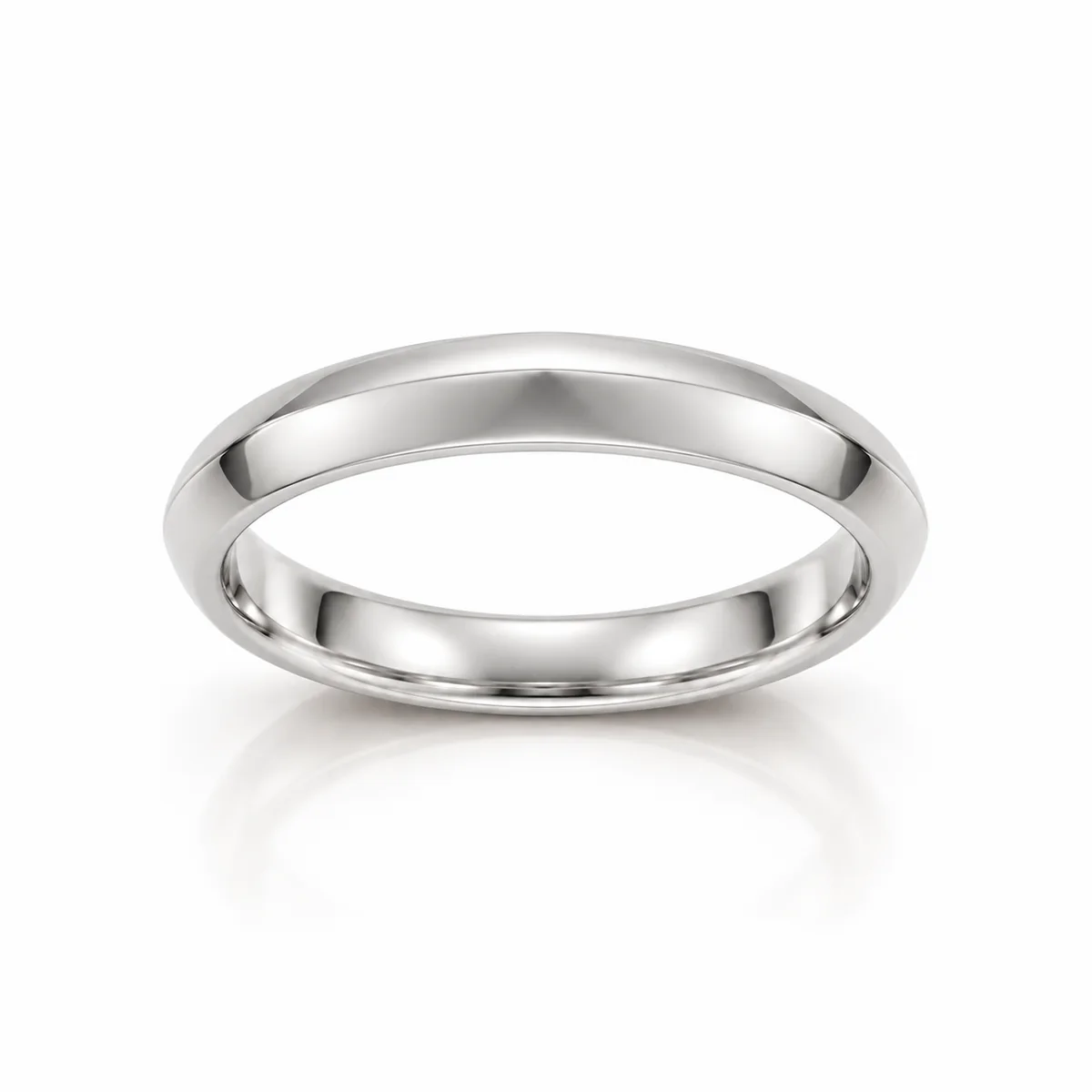 Knife-edge band wedding ring in 18k white gold, none diamond, made to order by Prodiam (rendered design reference)