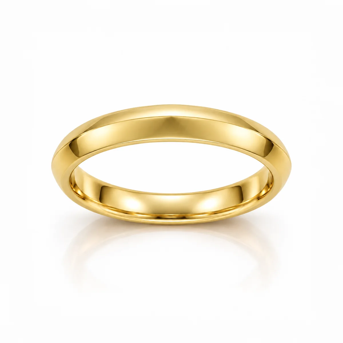 Knife-edge band wedding ring in 18k yellow gold, none diamond, made to order by Prodiam (rendered design reference)