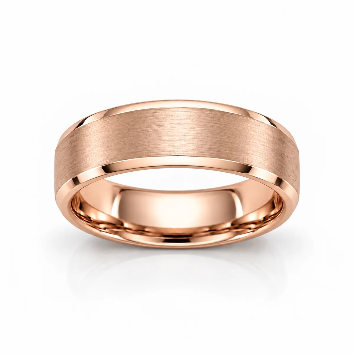 Men's bevelled band wedding ring in 18k rose gold, none diamond, made to order by Prodiam (rendered design reference)