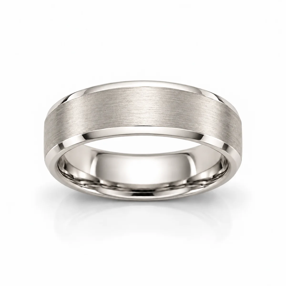 Men's bevelled band wedding ring in 18k white gold, none diamond, made to order by Prodiam (rendered design reference)