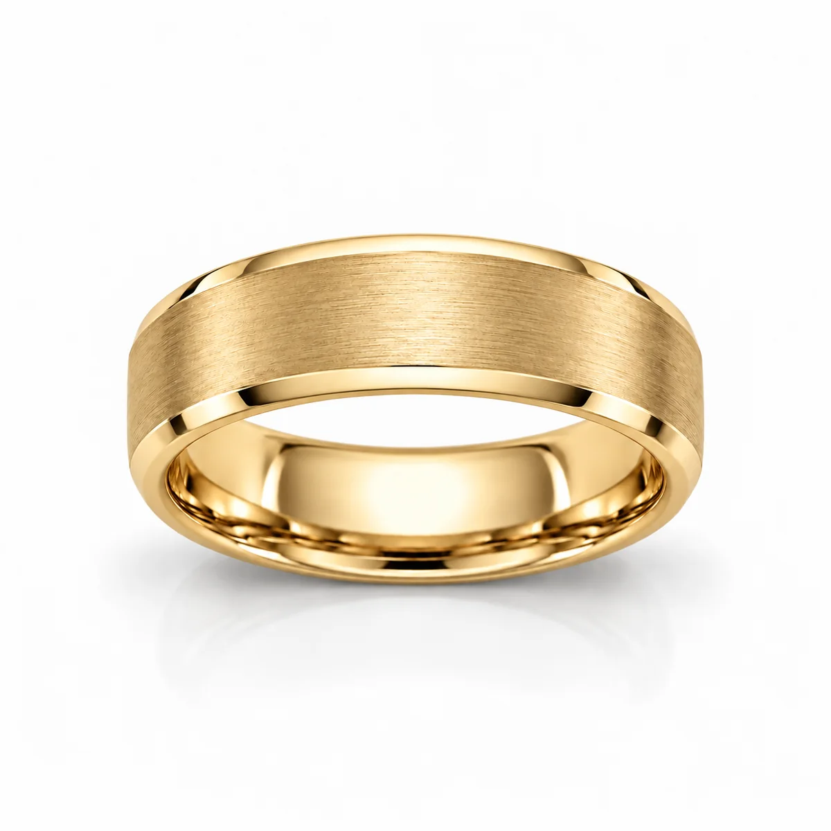 Men's bevelled band wedding ring in 18k yellow gold, none diamond, made to order by Prodiam (rendered design reference)