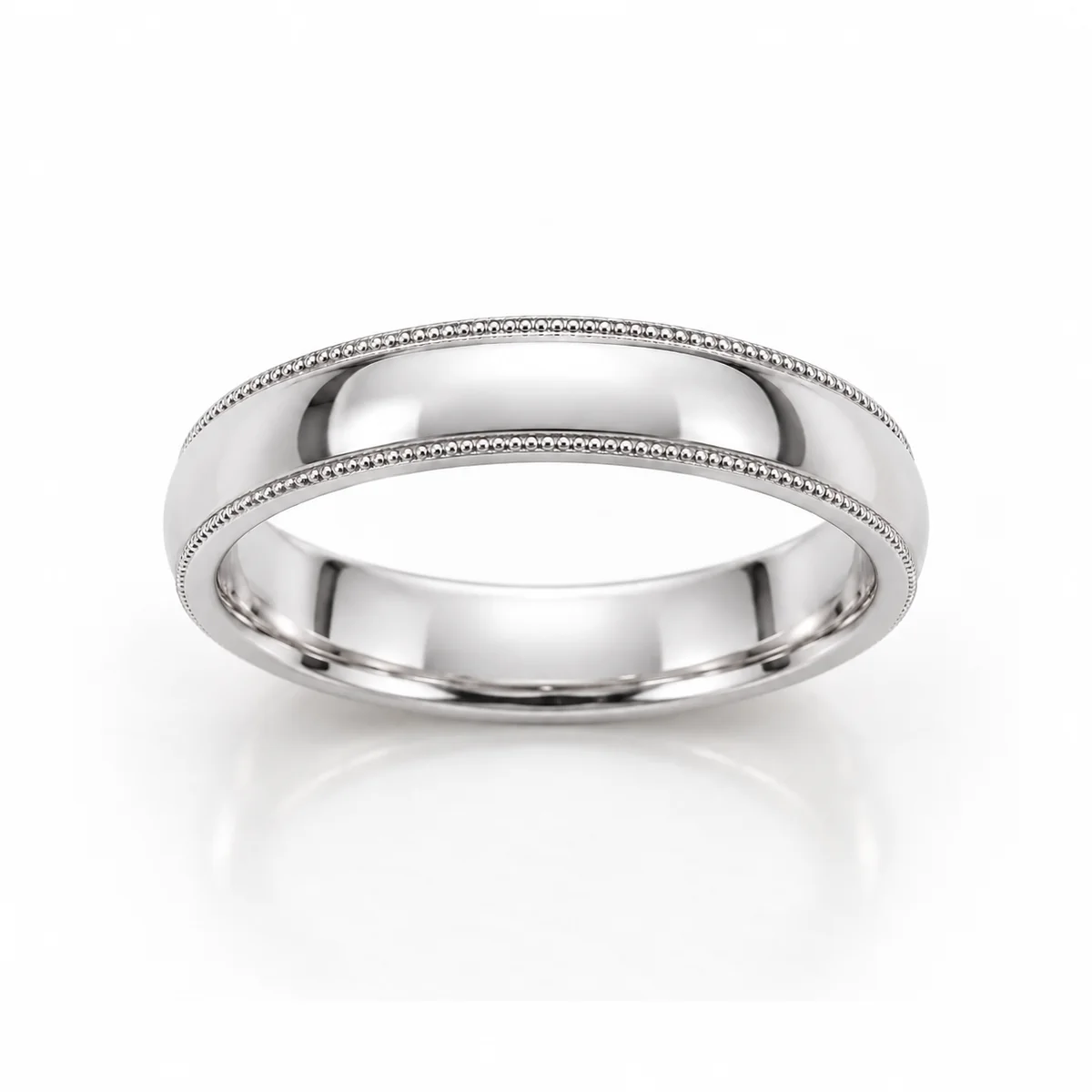 Milgrain band wedding ring in 18k white gold, none diamond, made to order by Prodiam (rendered design reference)